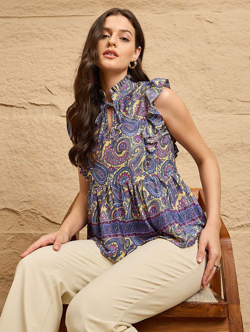 women printed sleeveless peplum top