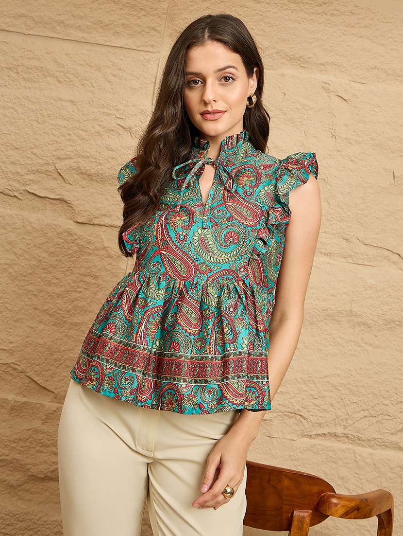 women printed sleeveless peplum top - 22112475 -  Standard Image - 1