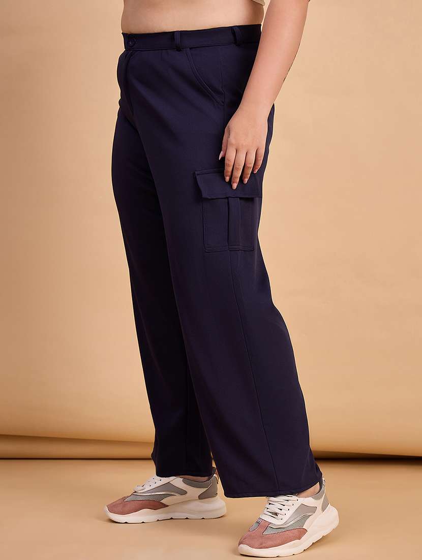 Women Plus Size Solid High Rise Cargo - 22112506 -  Standard Image - 1