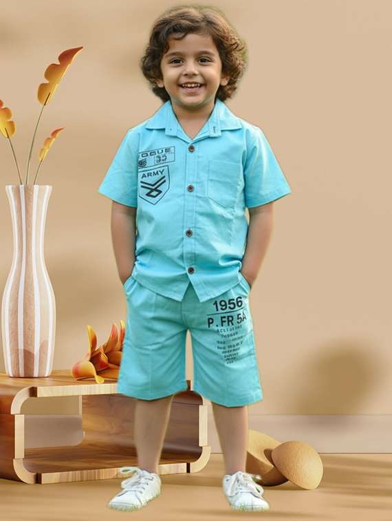boys printed shirt and shorts co-ord set
