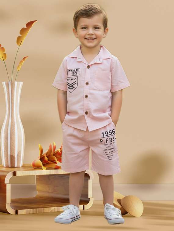 boys printed shirt and shorts co-ord set