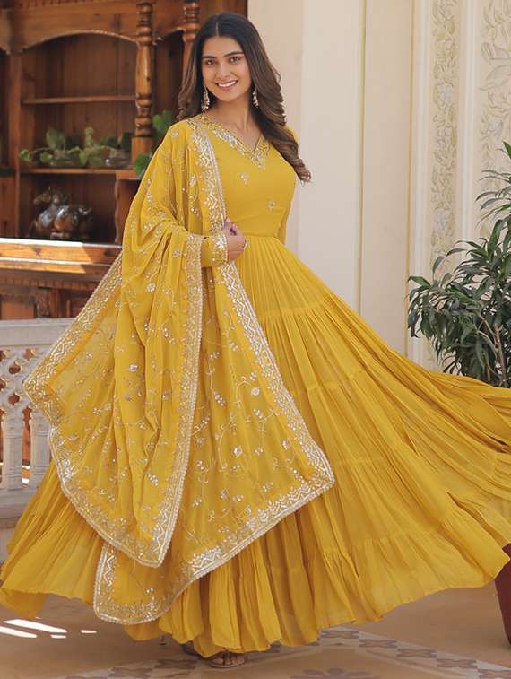 women solid with work long sleeve kurta dupatta set