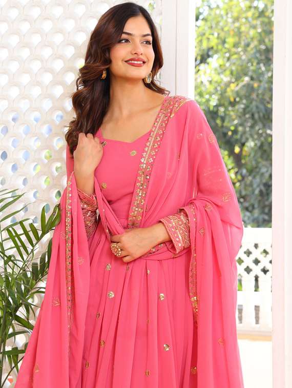 women solid with work long sleeve kurta dupatta set - 22112639 -  Standard Image - 4