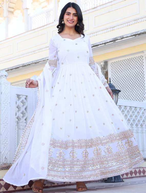 women solid with work long sleeve kurta dupatta set - 22112641 -  Standard Image - 1