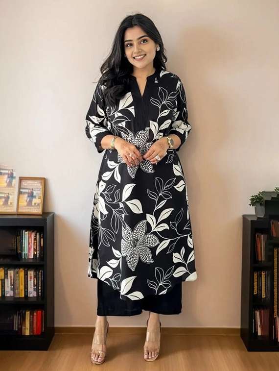 women floral three quarter sleeve kurta palazzo set - 22112643 -  Standard Image - 1