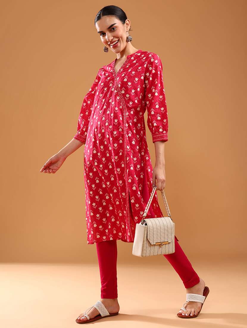 women three quarter sleeve straight kurta - 22127362 -  Standard Image - 1