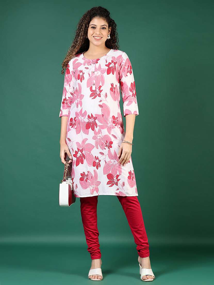 women floral printed three quarter sleeve straight kurta - 22127693 -  Standard Image - 4
