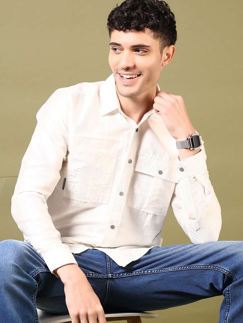 men solid long sleeve slim fit casual shirt - 22127887 -  Standard Image - 1