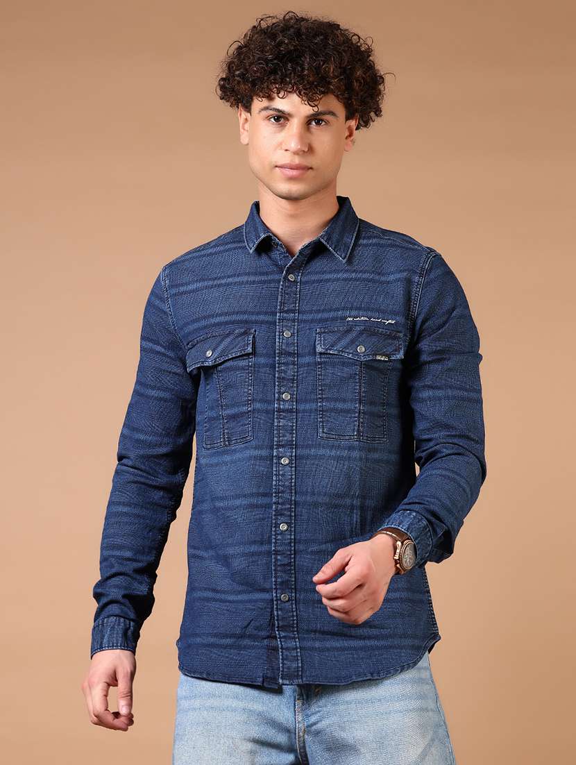 men striped long sleeve slim fit casual shirt - 22127889 -  Standard Image - 1