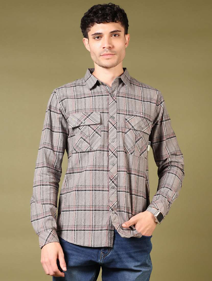 men checkered long sleeve slim fit casual shirt - 22127893 -  Standard Image - 1