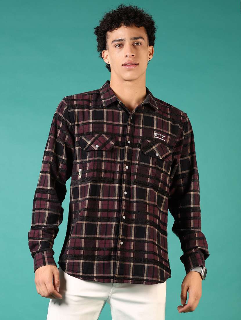 men checkered long sleeve slim fit casual shirt - 22127900 -  Standard Image - 1