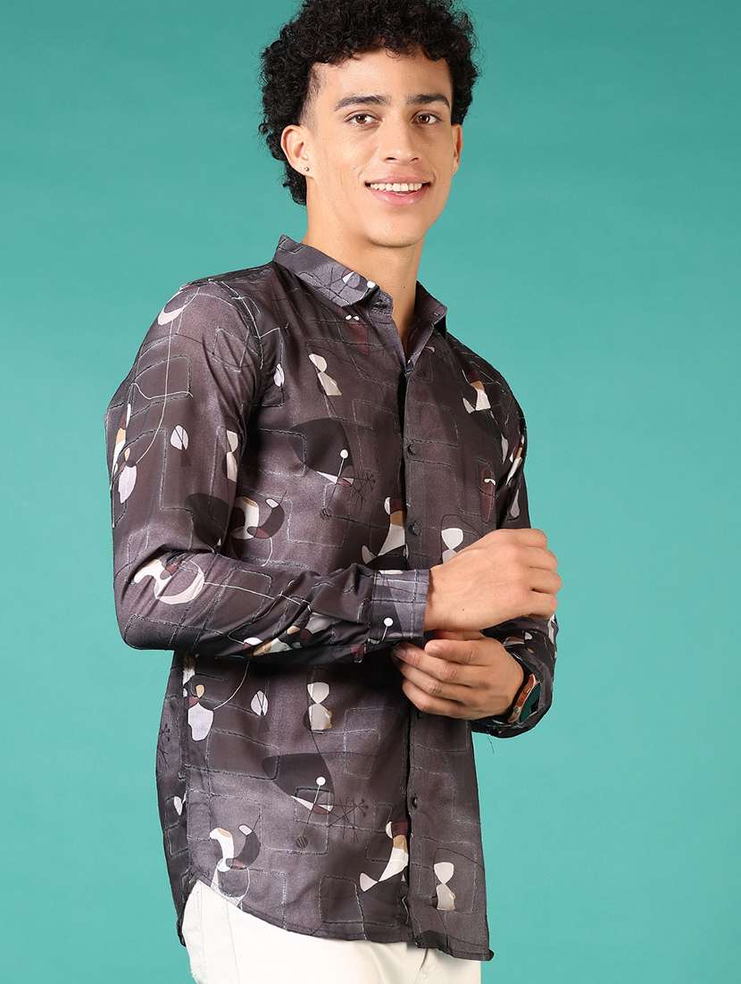 men printed long sleeve slim fit casual shirt - 22127910 -  Standard Image - 1
