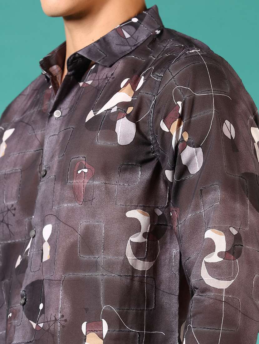 men printed long sleeve slim fit casual shirt - 22127910 -  Standard Image - 4