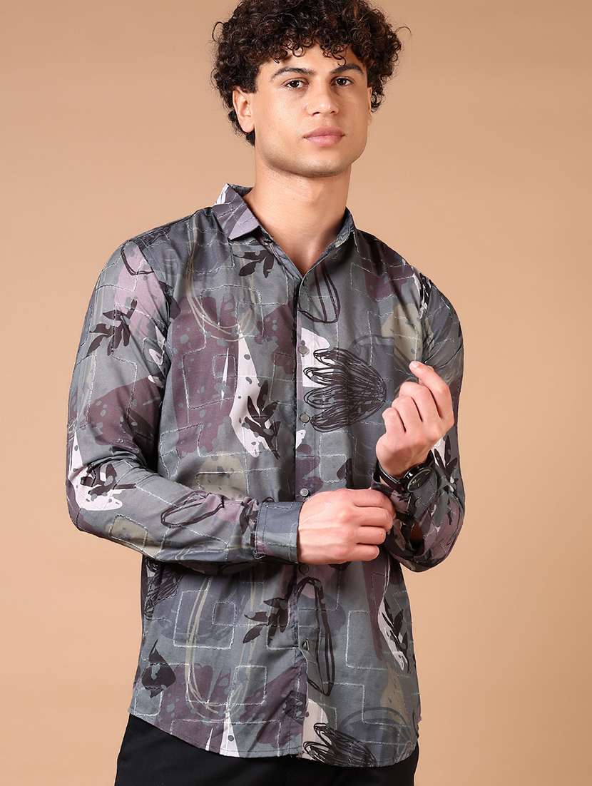 men printed long sleeve slim fit casual shirt - 22127917 -  Standard Image - 1