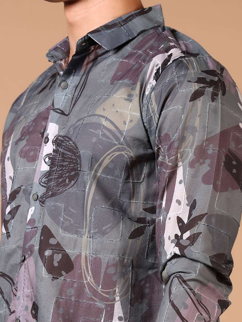 men printed long sleeve slim fit casual shirt - 22127917 -  Standard Image - 4