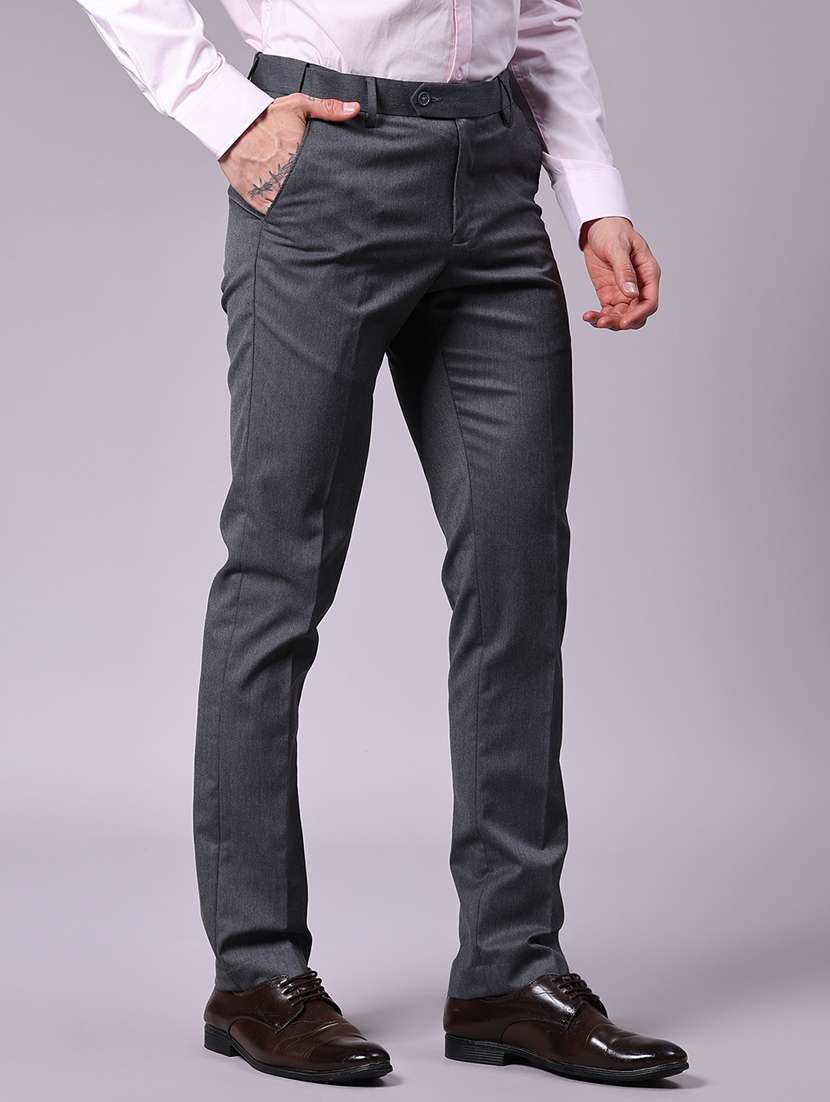 men solid mid rise flat front formal trouser - 22129640 -  Standard Image - 1