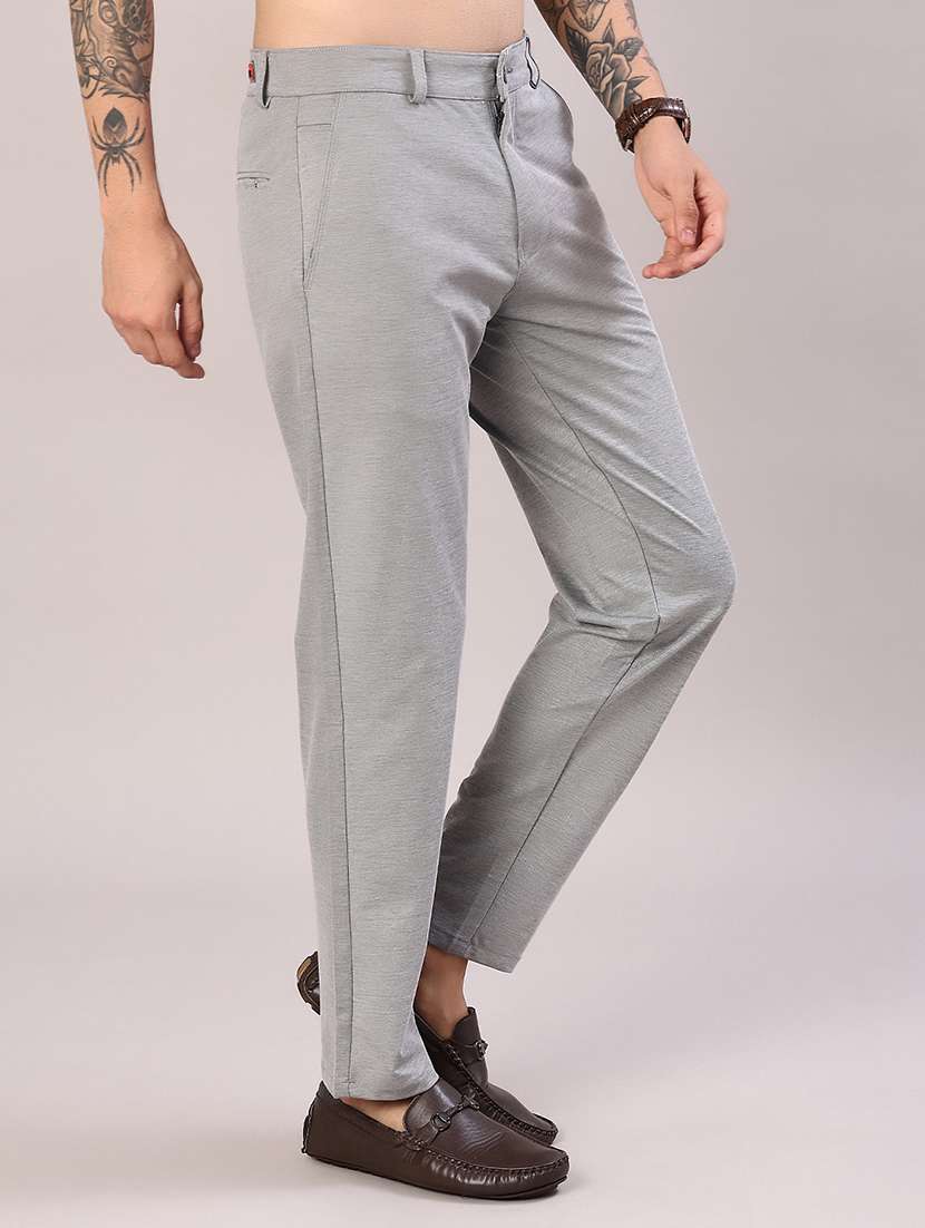 men solid mid rise flat front casual trouser - 22129726 -  Standard Image - 1