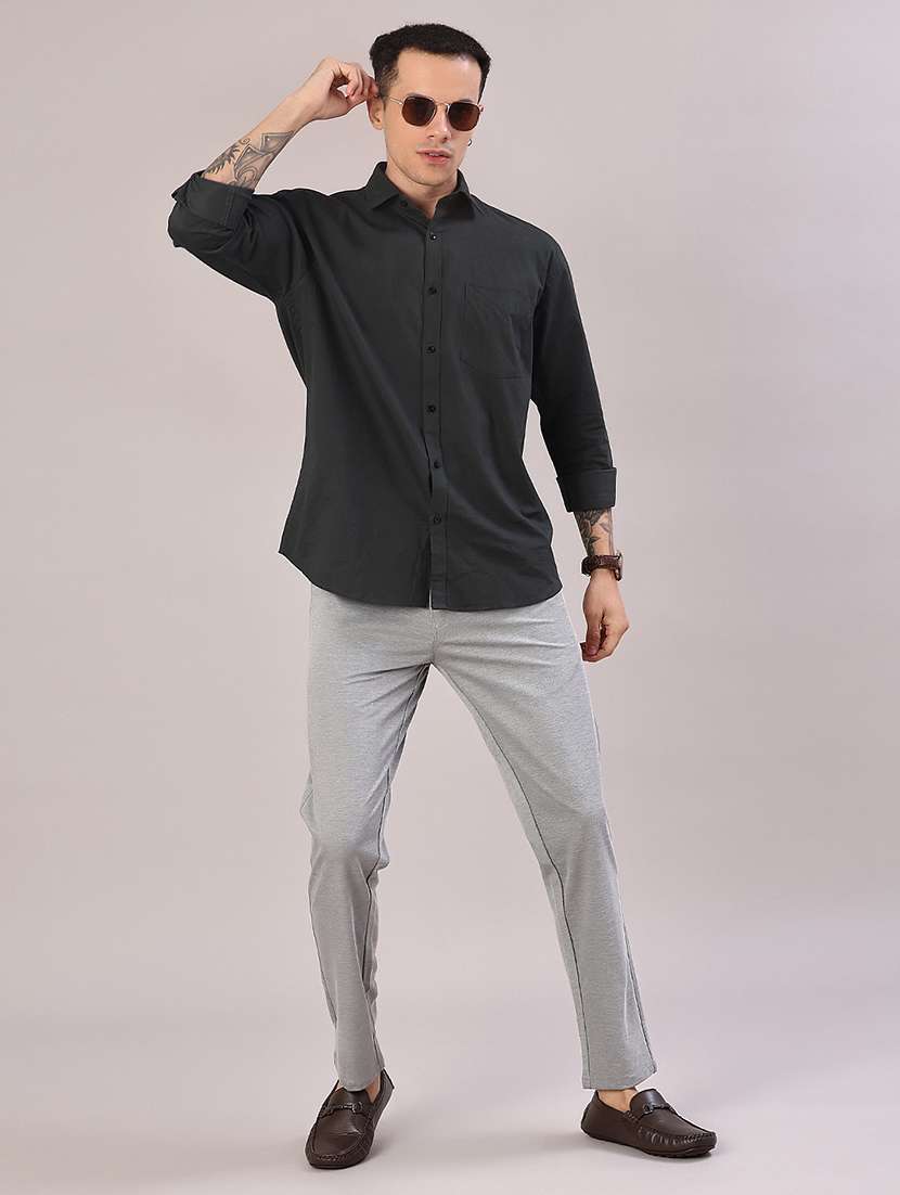 men solid mid rise flat front casual trouser - 22129726 -  Standard Image - 4