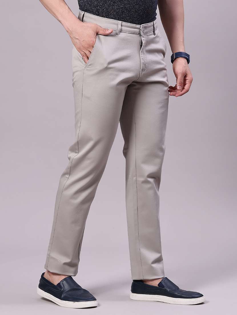 men solid mid rise flat front casual trouser - 22129759 -  Standard Image - 1