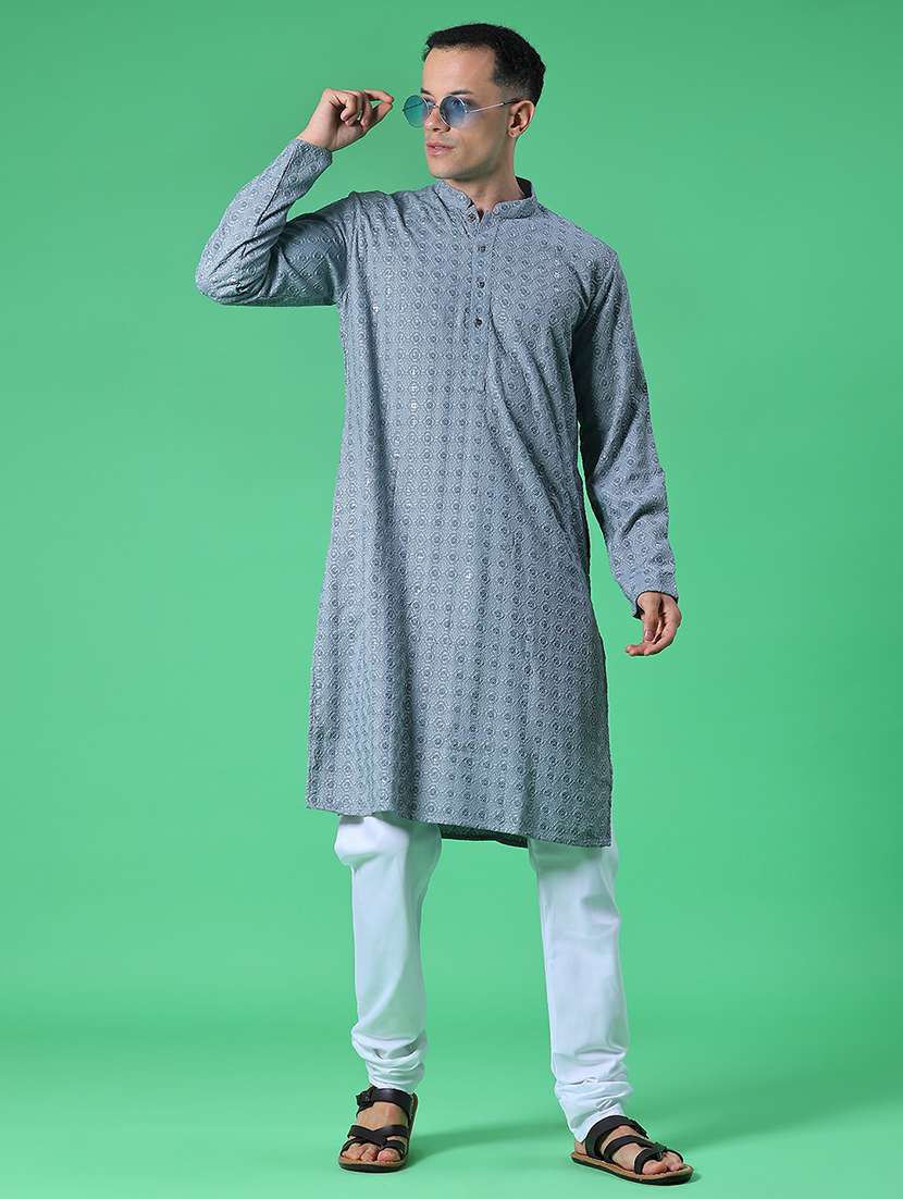 men embroidered long sleeve kurta and pyjama set