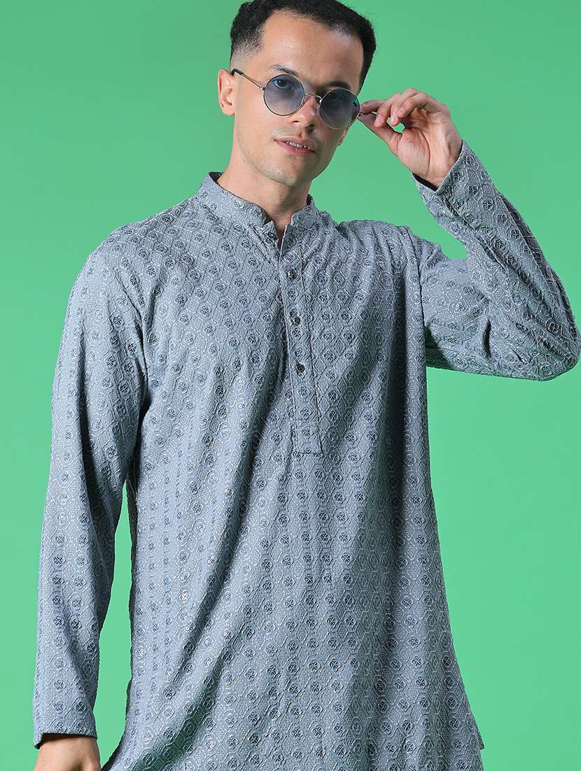 men embroidered long sleeve kurta and pyjama set - 22129990 -  Standard Image - 4