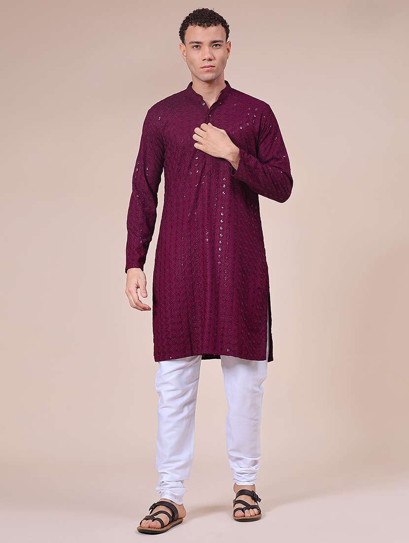 men embroidered long sleeve kurta and pyjama set - 22129991 -  Standard Image - 1