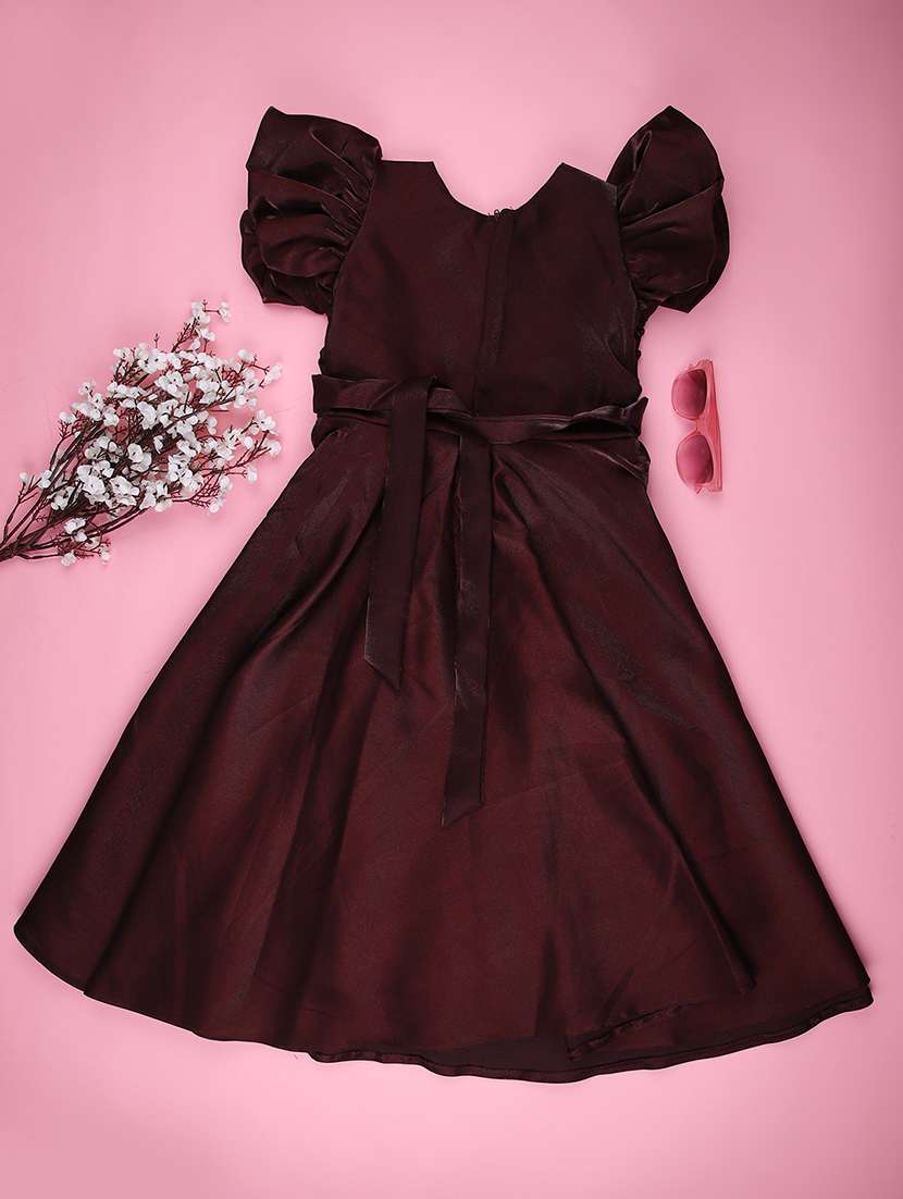 girls self designed cap sleeve flared dress - 22130717 -  Standard Image - 1