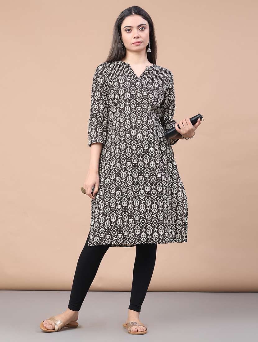 women printed three quarter sleeve straight kurta - 22130789 -  Standard Image - 1