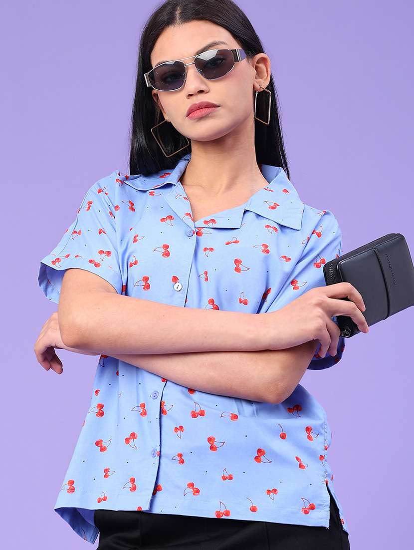 women printed short sleeve regular fit shirt