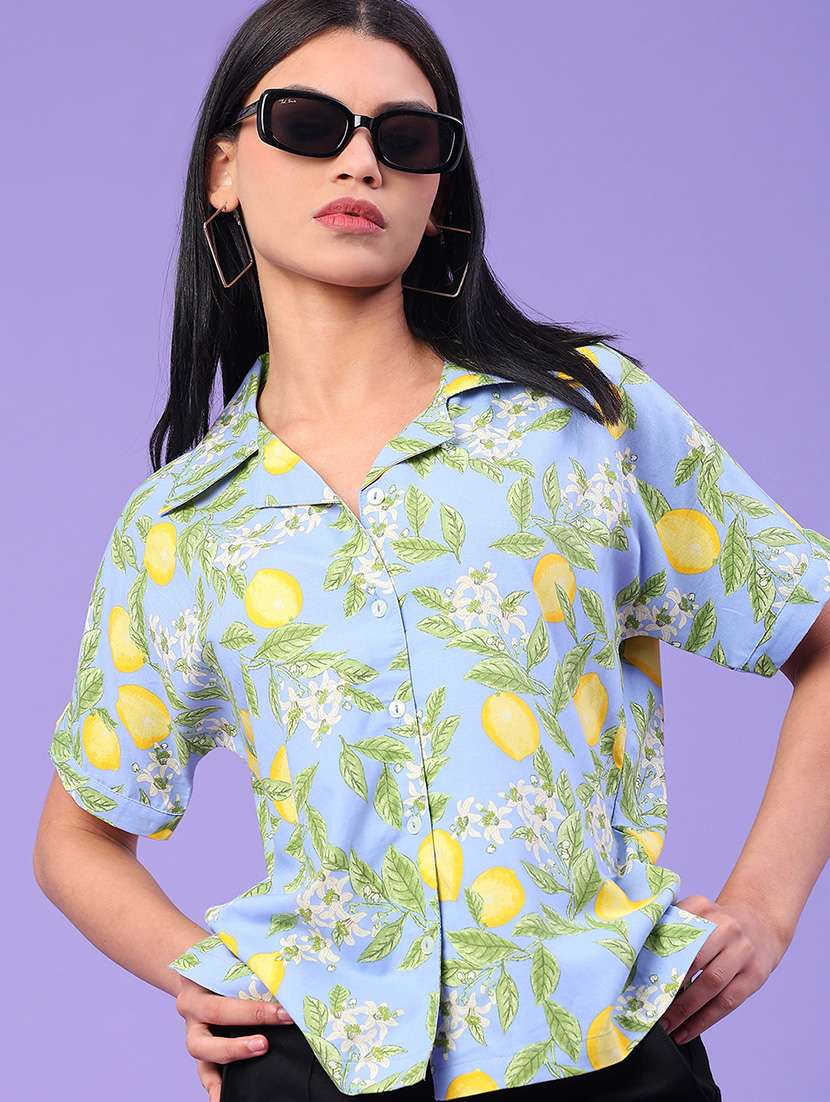women printed short sleeve regular fit shirt