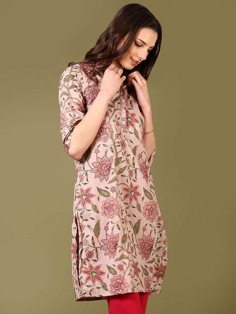women floral printed three quarter sleeve straight kurta - 22136669 -  Standard Image - 1