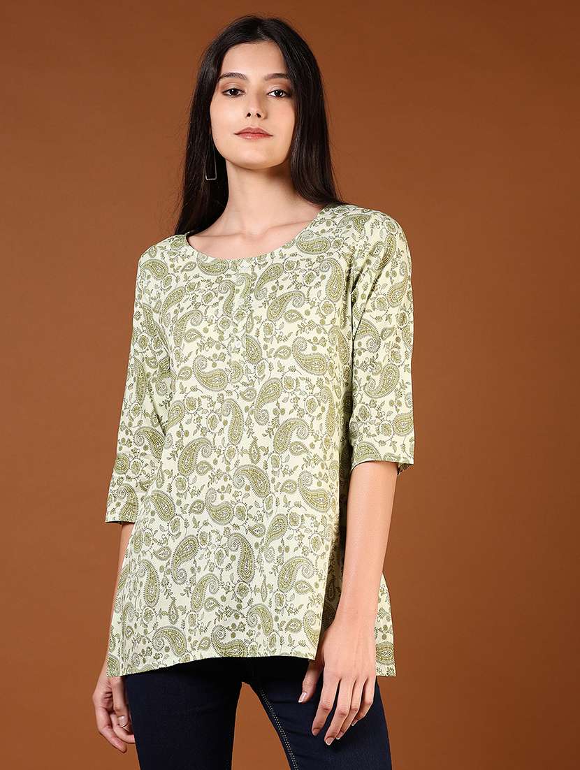 women paisley printed three quarter sleeve straight kurti - 22136890 -  Standard Image - 1
