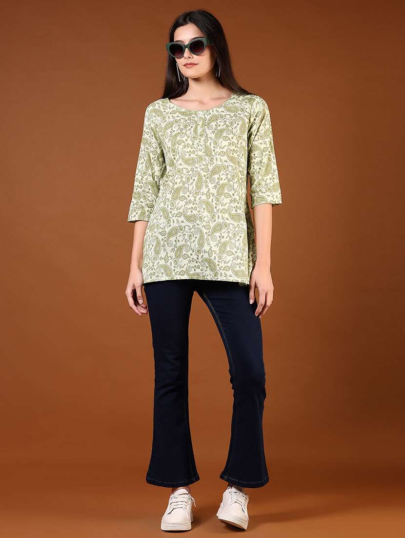 women paisley printed three quarter sleeve straight kurti - 22136890 -  Standard Image - 4