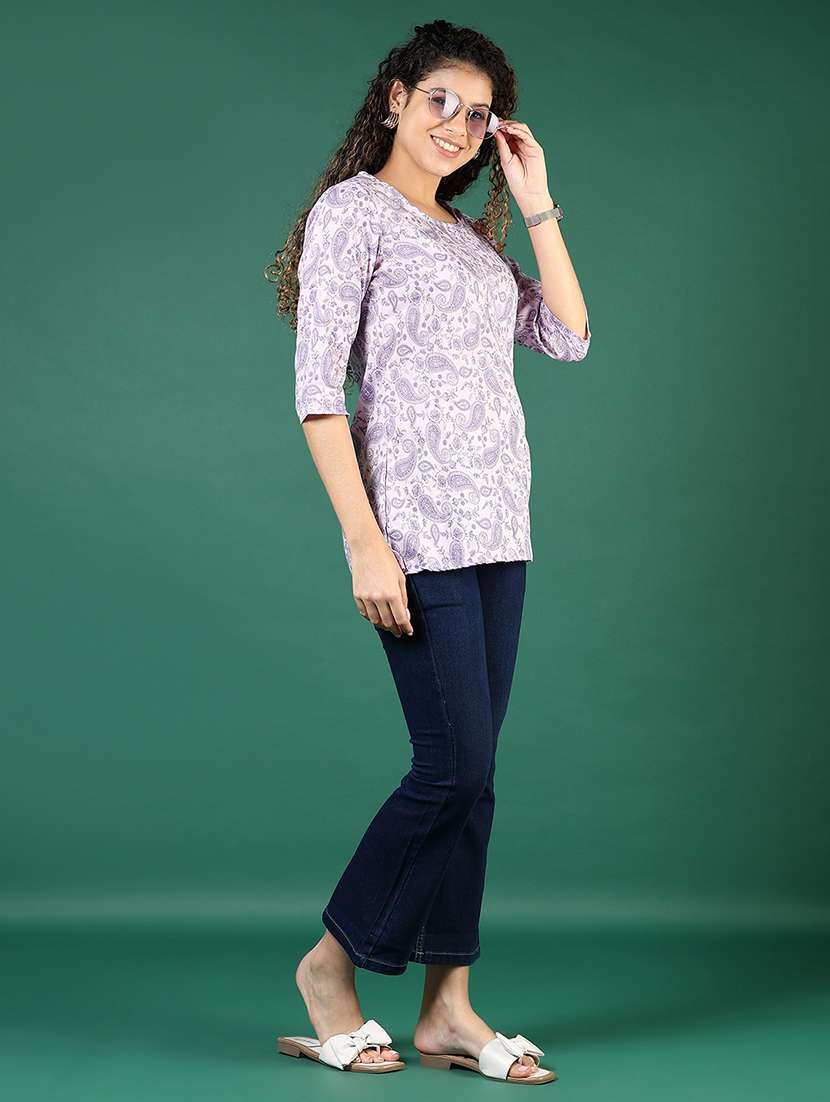 women paisley printed three quarter sleeve straight kurti - 22136891 -  Standard Image - 4