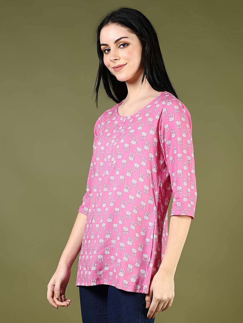 women floral printed three quarter sleeve straight kurti - 22136892 -  Standard Image - 1