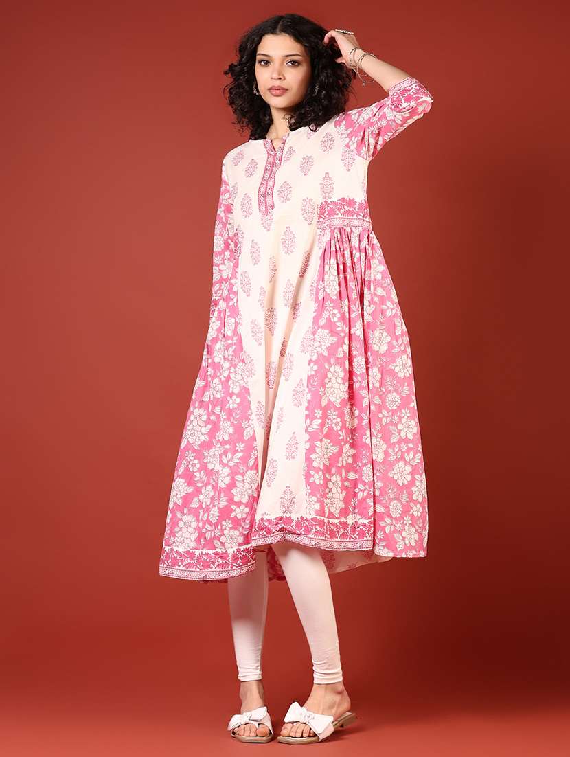 women floral printed three quarter sleeve a-line kurta - 22136985 -  Standard Image - 1