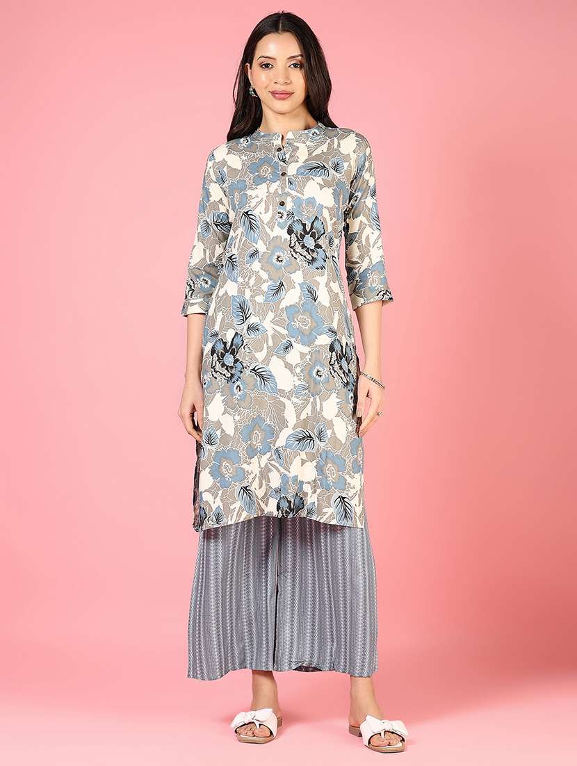 women floral three quarter sleeve kurta palazzo set - 22137003 -  Standard Image - 1