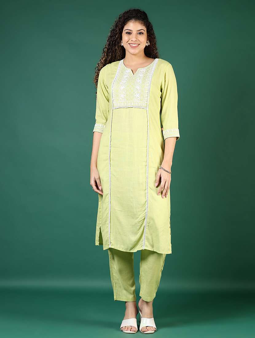 women embroidered three quarter sleeve kurta pant set - 22137045 -  Standard Image - 1