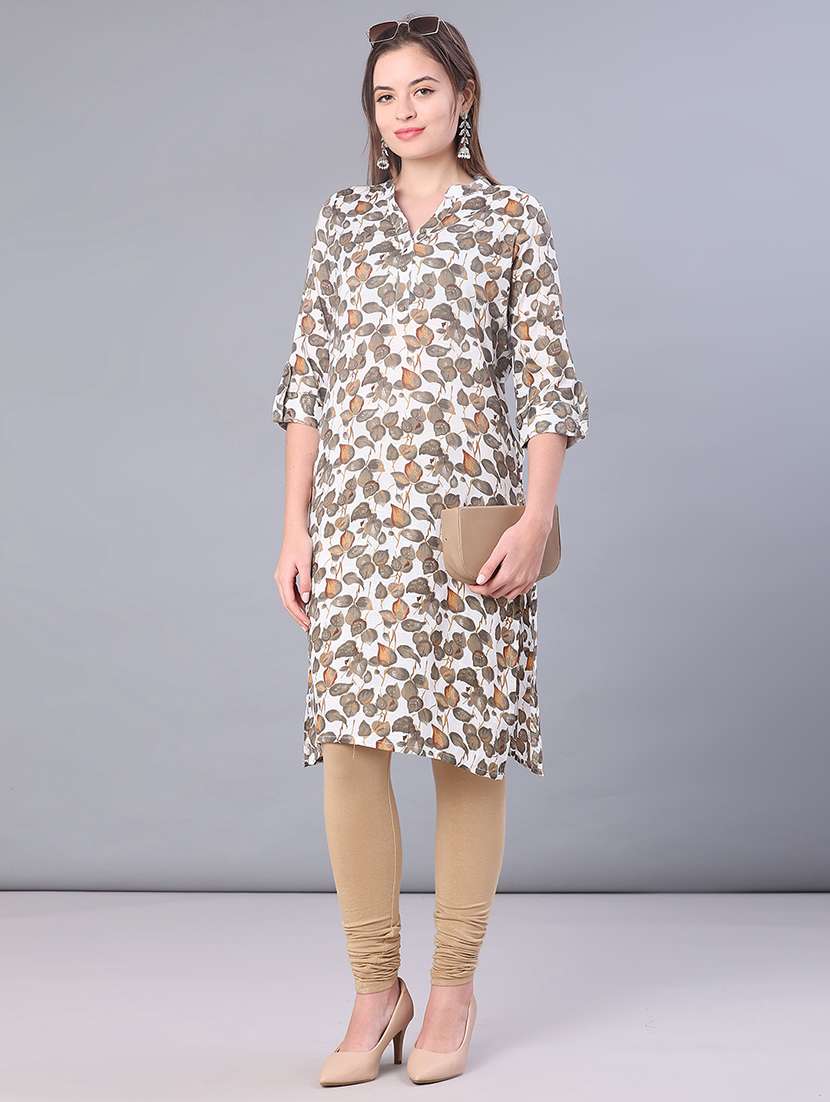 women printed three quarter sleeve straight kurta