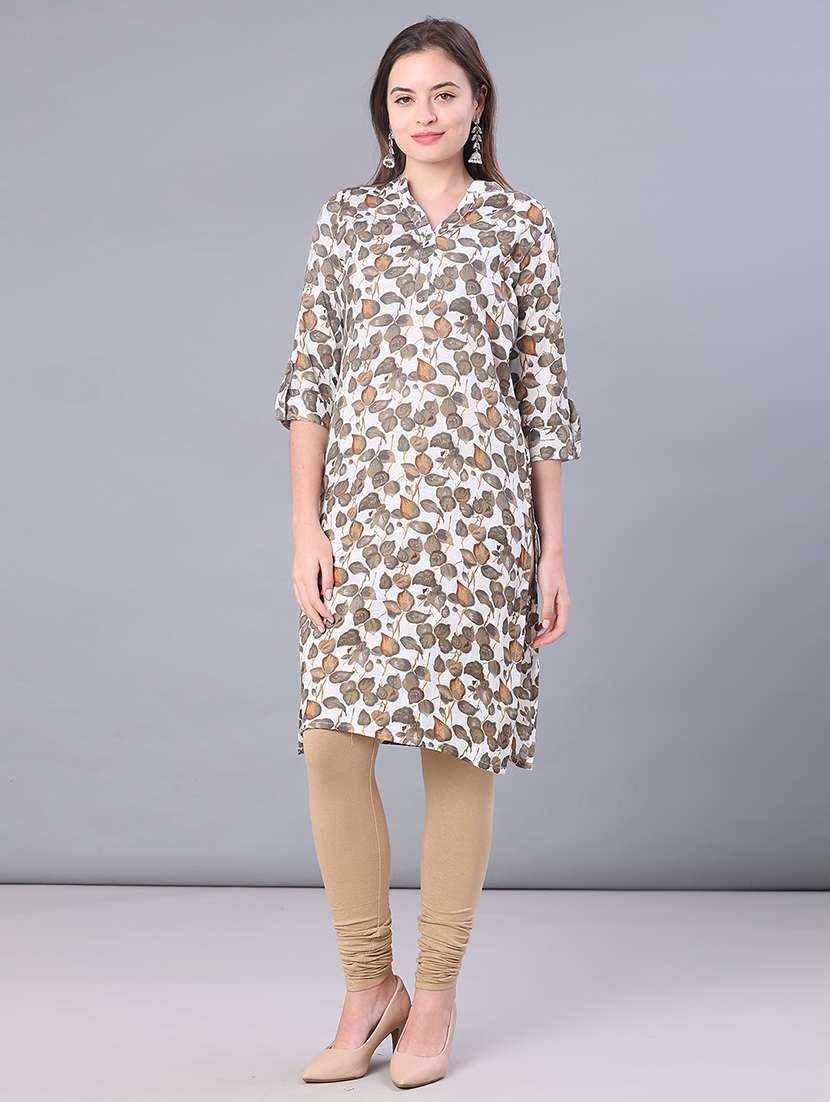 women printed three quarter sleeve straight kurta - 22137073 -  Standard Image - 4