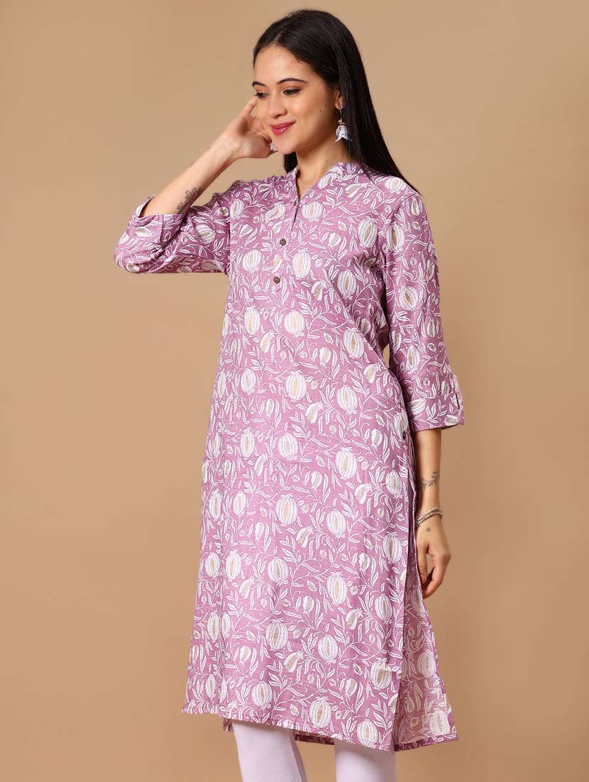 women floral printed three quarter sleeve straight kurta - 22137074 -  Standard Image - 1