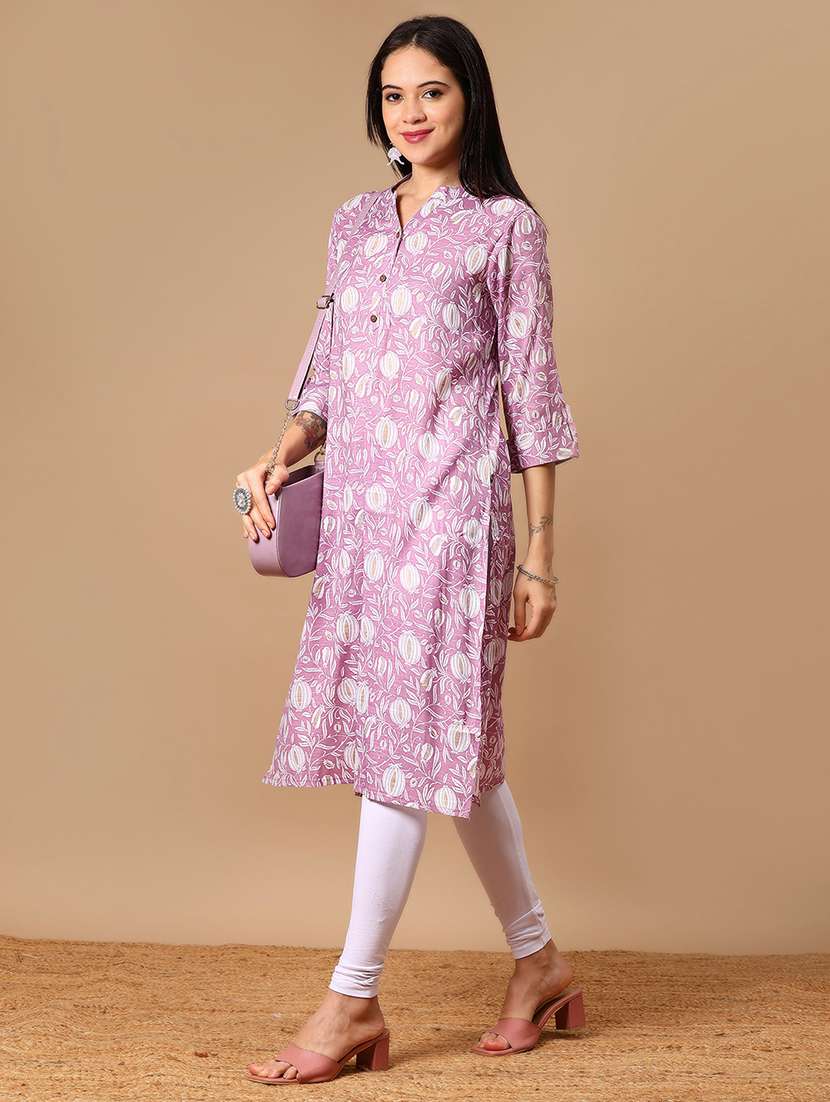 women floral printed three quarter sleeve straight kurta - 22137074 -  Standard Image - 4