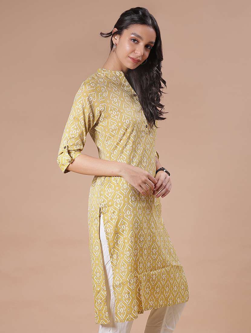 women printed three quarter sleeve straight kurta - 22137075 -  Standard Image - 1