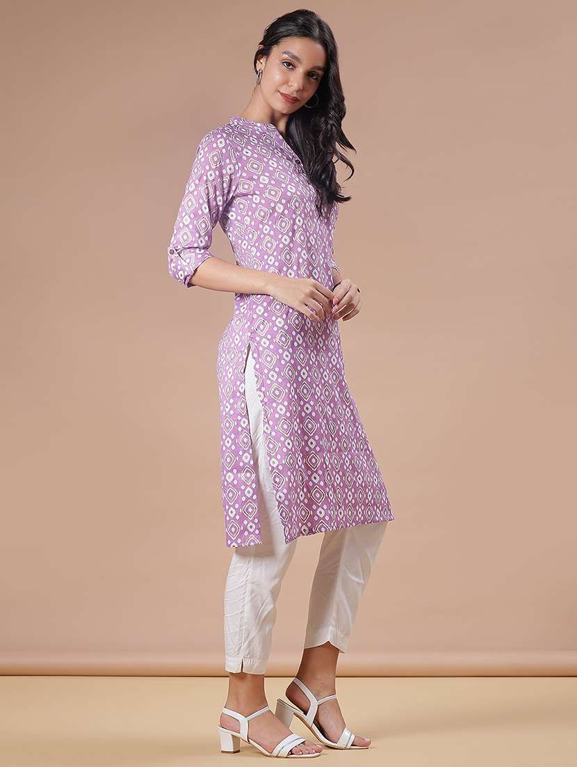 women printed three quarter sleeve straight kurta - 22137077 -  Standard Image - 1
