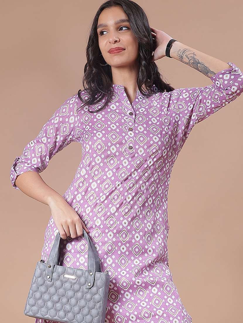 women printed three quarter sleeve straight kurta - 22137077 -  Standard Image - 4