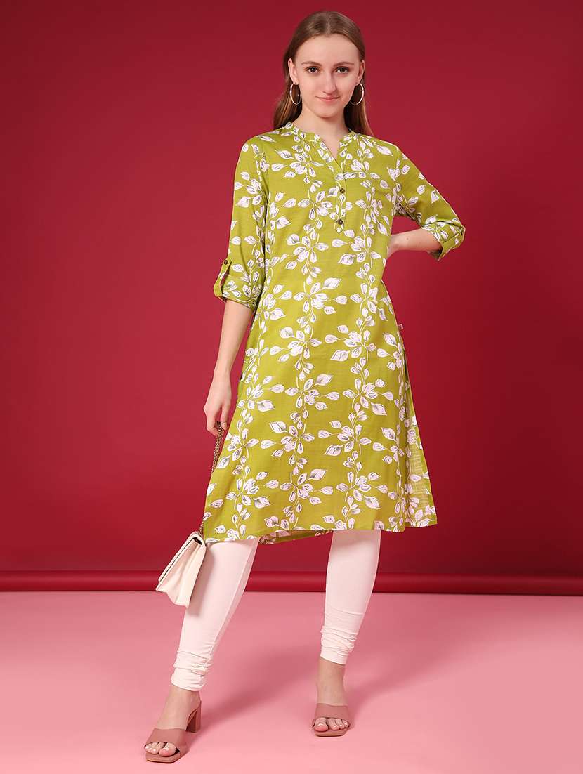 women printed three quarter sleeve straight kurta
