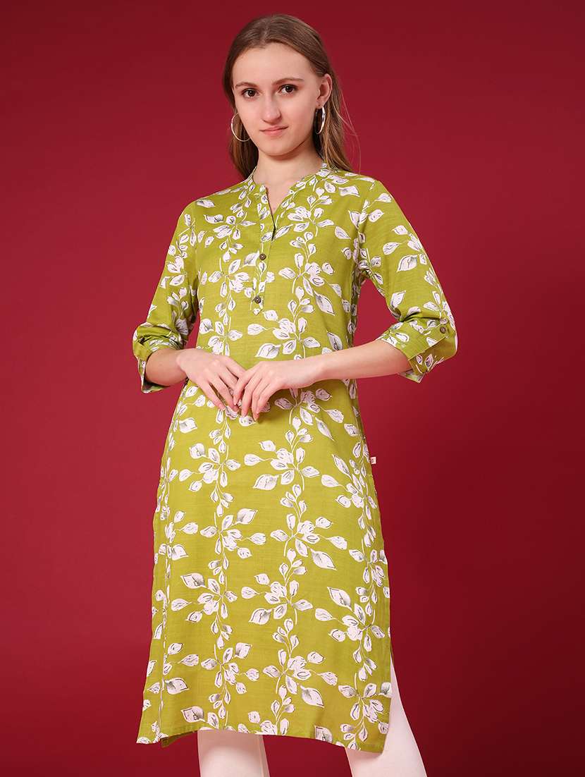 women printed three quarter sleeve straight kurta - 22137078 -  Standard Image - 1