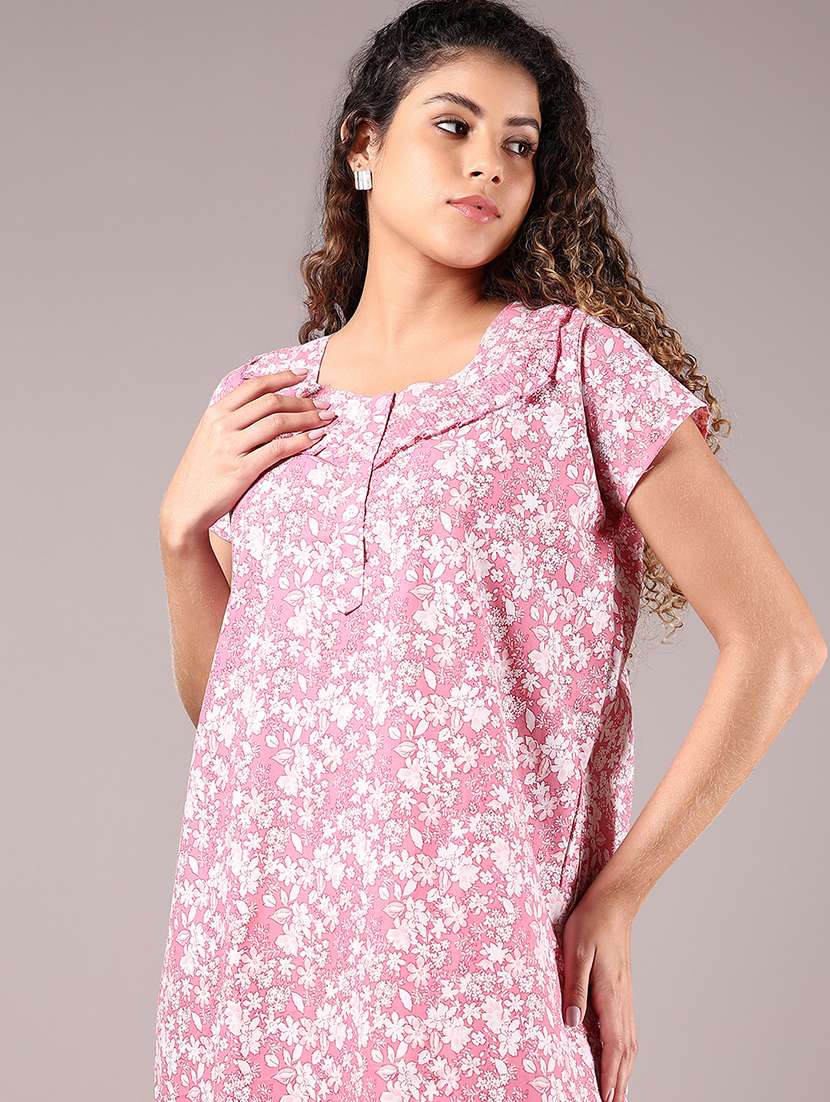 women printed short sleeve nighty - 22137080 -  Standard Image - 4