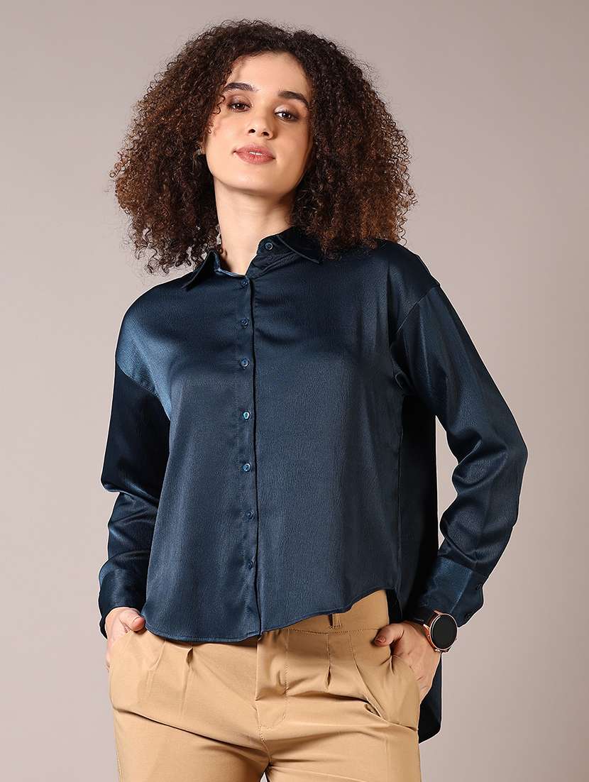Women Solid Collared Long Sleeve Shirt - 22137120 -  Standard Image - 1