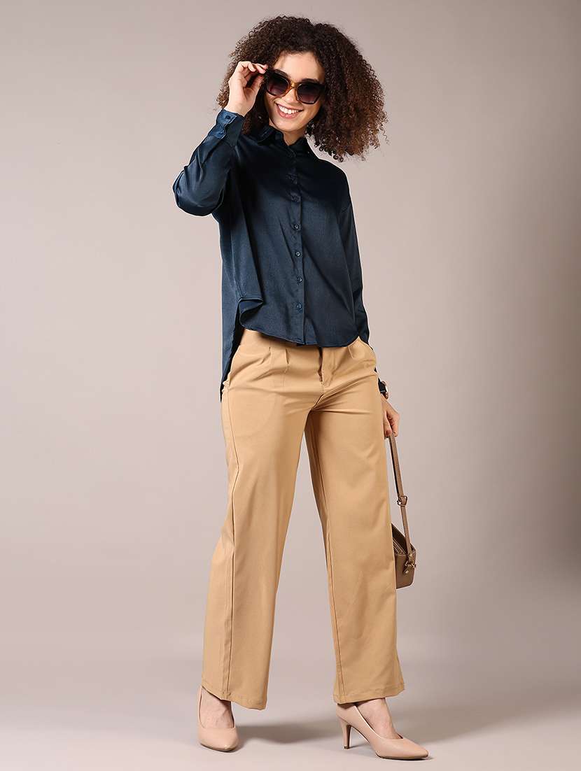 Women Solid Collared Long Sleeve Shirt - 22137120 -  Standard Image - 4